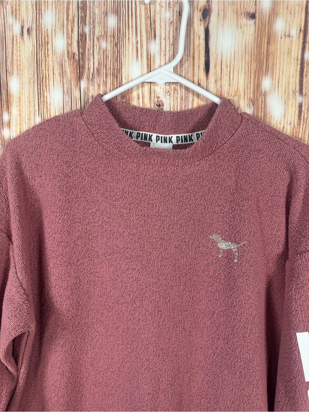 PINK Victoria's Secret  Stadium Mock Neck Pullover Sweater Dusty Rose Size Small - Picture 10 of 14